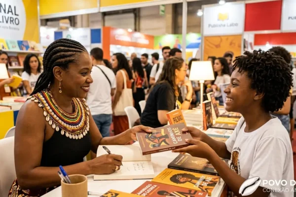 Autora Negra Autografando Livro Para Leitora Em Feira Literaria