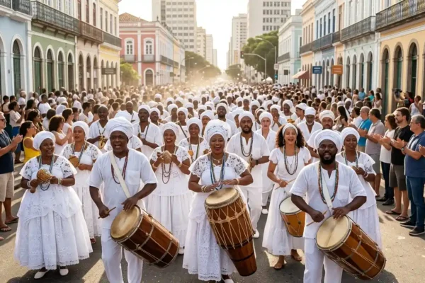 Cortejo De Religioes De Matriz Africana Ocupando As Ruas Da Cidade