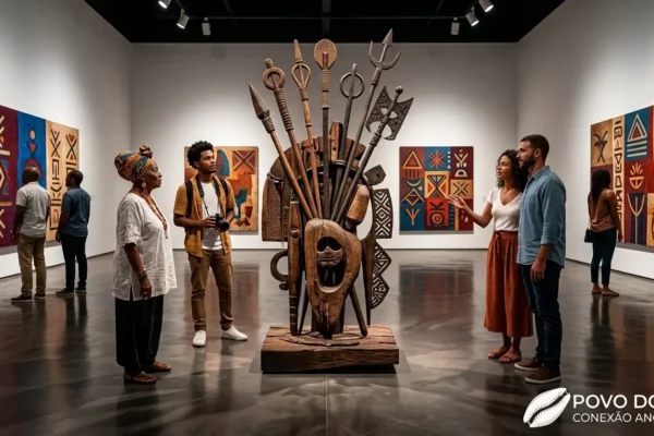 Visitantes Observam Obras Em Exposicao De Arte Afro Brasileira