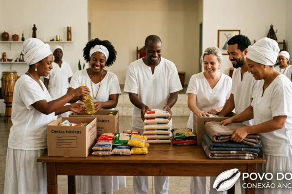 Voluntarios Em Terreiro Preparando Cestas Basicas Para Doacao